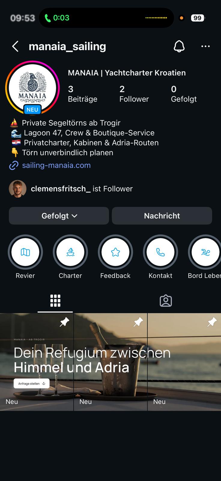 MANAIA Sailing Instagram, Neuer Account
