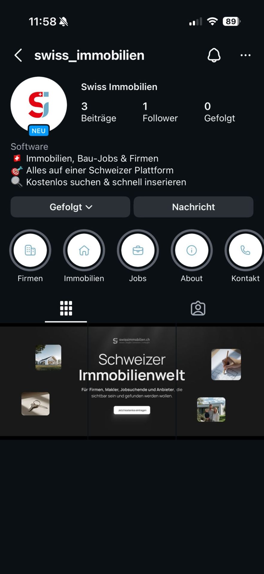 Swiss Immobilien Instagram, Neuer Account